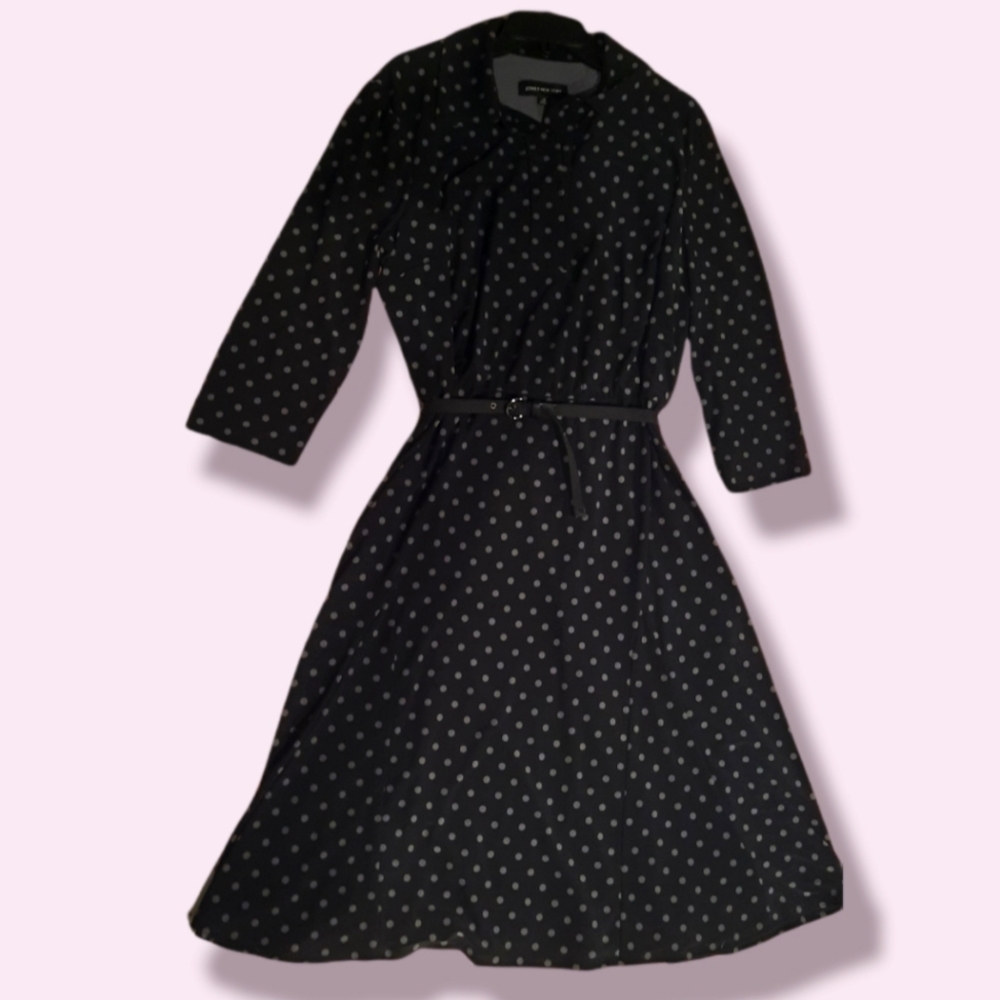 Jones New York black dress with gray polka-dot